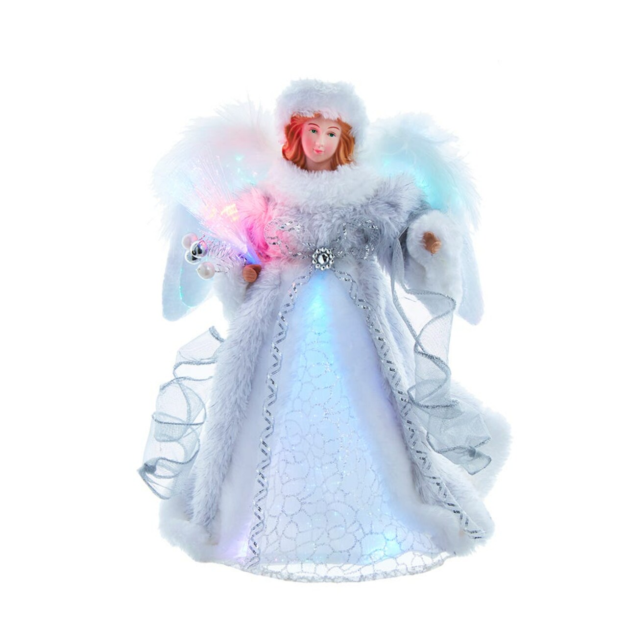 KSA LED Lighted Color Changing Fiber Optic White Angel Tree Topper - 12"